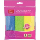 OfficeClean, Салфетка для уборки, микрофибра, 25х25 см, 3 шт