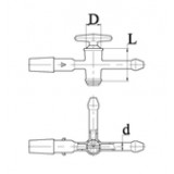 Кран химический, трёхходовой, Т-образный, диаметр 2,5 мм, стекло, шлиф 14/23, Россия, 3419