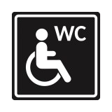 Плоскостной знак Туалет доступный для инвалидов на кресле-коляске 200х200 белый на черном